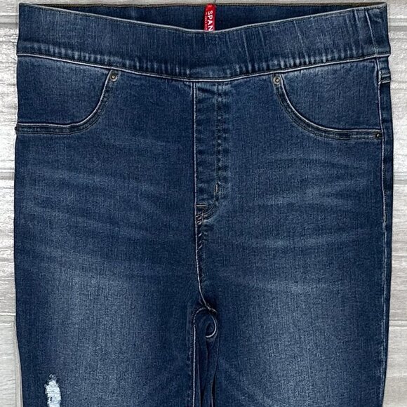 Spanx Distressed Denim Leggings Release Hem Skinny Jeans in Medium Wash Size LT - Picture 5 of 16